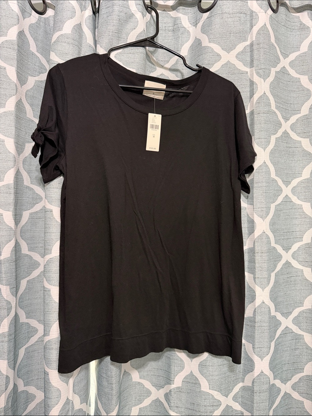T.La Anthropology Black Short Sleeve Crew Neck Tee with Shoulder Ties